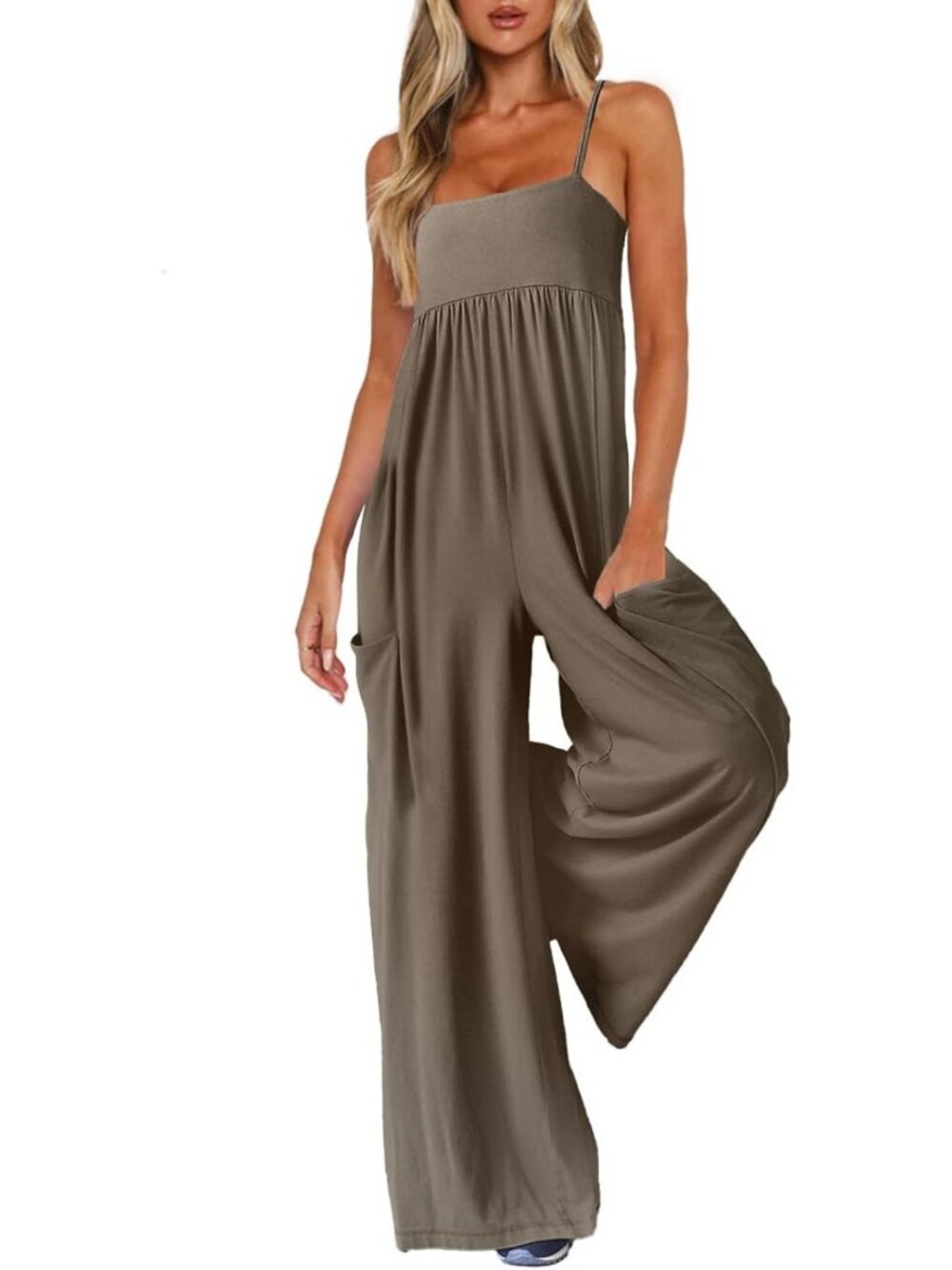 Stylish Spaghetti Strap Wide Leg Jumpsuit with Pockets - Summer Beach Casual